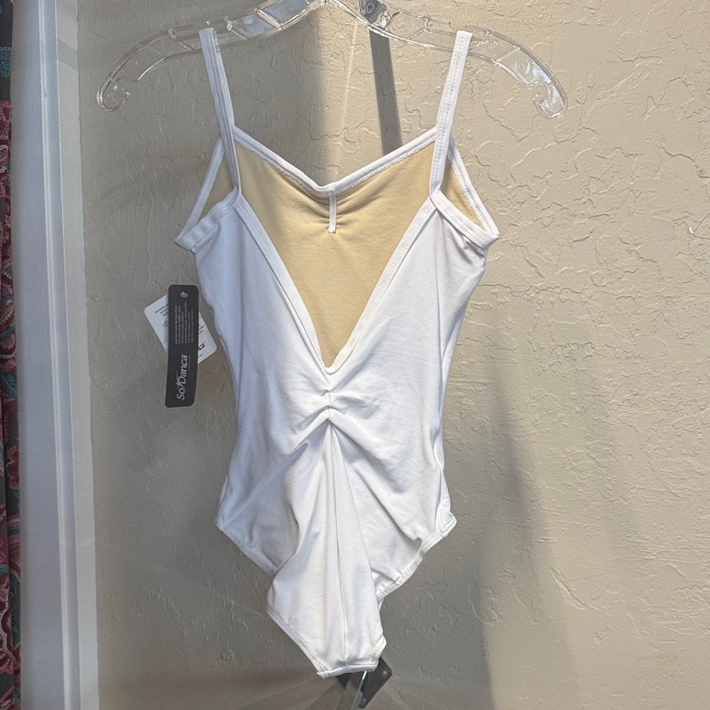 White Camisole Leotard with pinch front and pinch V back - Picture 5 of 7